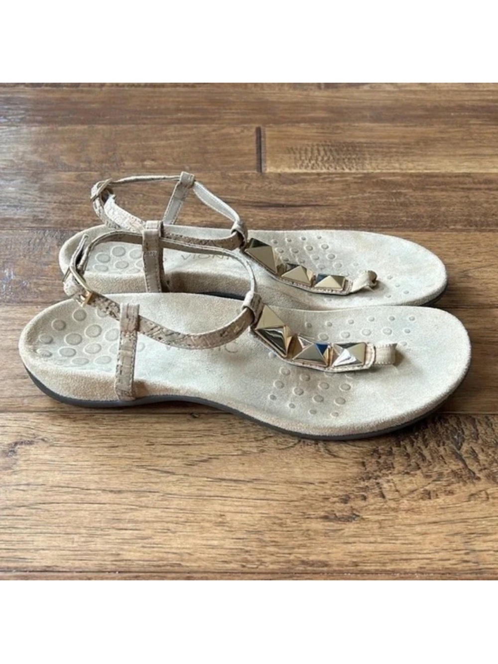Vionic Nala T-Strap Sandal Studded Toe Post Orthotic Comfort Tan Cork Size 9